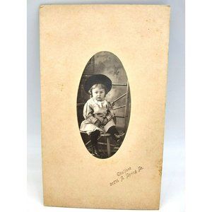 Vintage Toddler Girl Posed in Chair Picture Antique Oval Baby Photograph Sepia